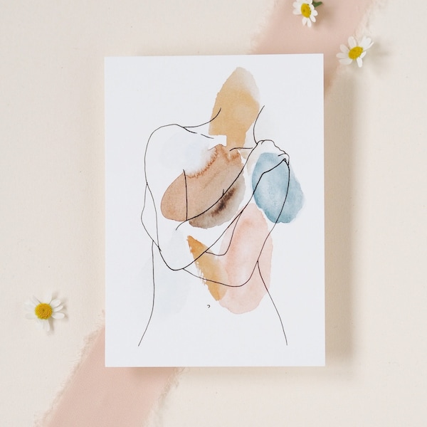 Postcard | Silhouette of a Woman | Watercolour | Minimalist Postcard | Interior