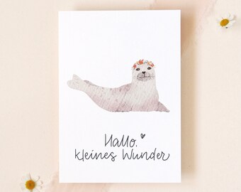 Birth card for babies | Robbe Birth Card | Animal map | Map with animal | Watercolor look | Hello little miracle