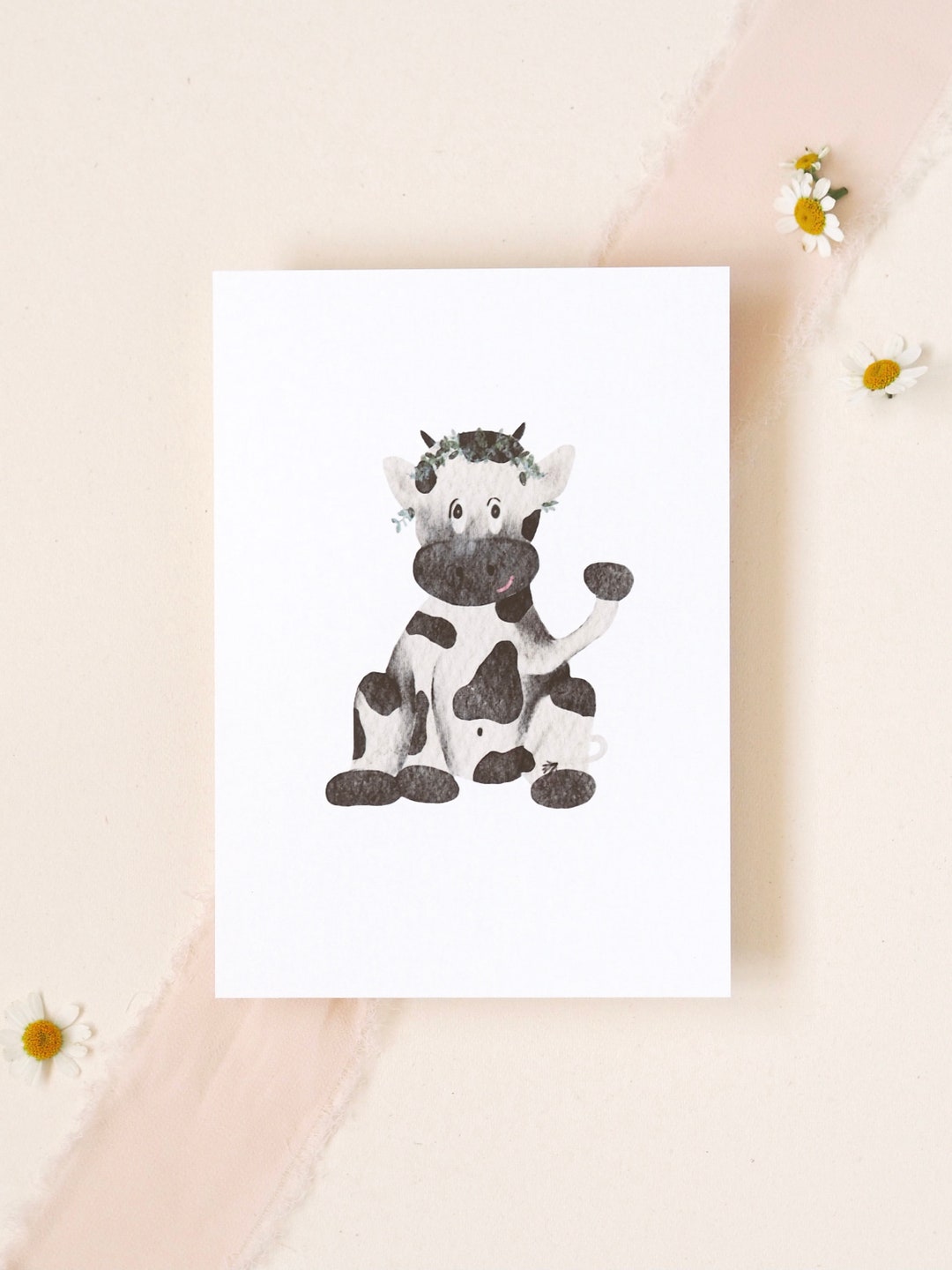 Personalizable Birthday Card for Children | Cow Postcard | Animal Card ...