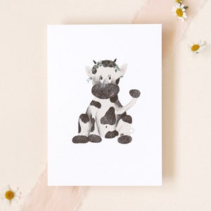 Personalisierbare Geburtstagskarte für Kinder | Kuh Postkarte | Tierkarte | Karte mit Tier | Aquarelloptik | Postkarte für Kinder