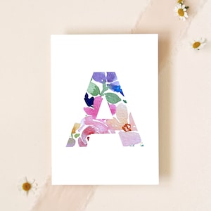 Buchstabenkarten Aquarellblumen | Blumenalphabet | Buchstaben Kinderzimmer | Postkarten für Kinder und Erwachsene