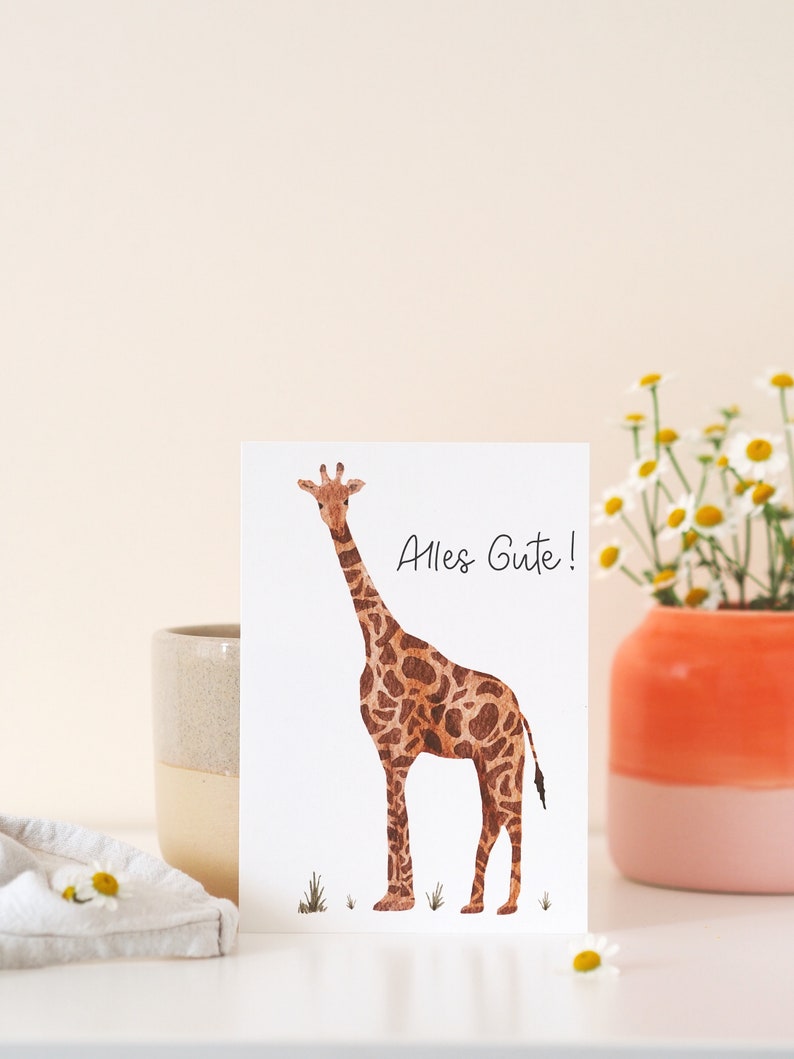 Birthday card for kids Giraffe Birthday Card animal card card with animal watercolor look Birthday postcard image 2