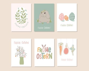 Easter cards folding card A6 Illustrated Easter cards pastel colors