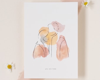 you are home | Postkarte | Line Art | Liebe | Pärchen | Love is Love | Handmade