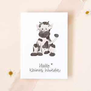 Geburtskarte für Babys | Kuh Geburtskarte | Tierkarte | Karte mit Tier | Aquarelloptik | Hallo kleines Wunder