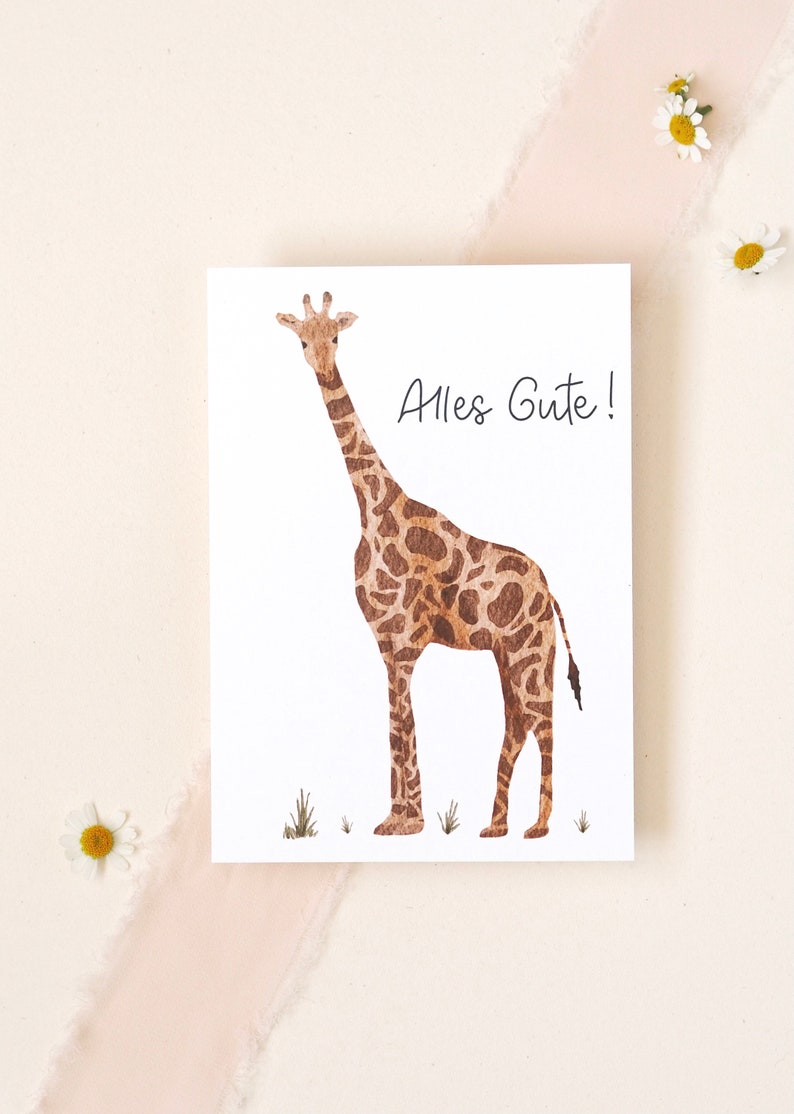 Birthday card for kids Giraffe Birthday Card animal card card with animal watercolor look Birthday postcard image 1