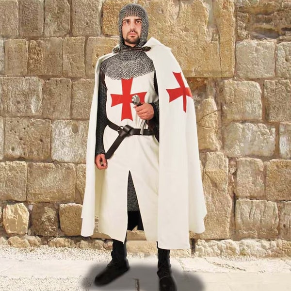 Medieval Crusader Templar Tunic Knights clothe Black, Red & white crusader Surcoat Cloak cosplay Reenactment LARP Armor costume