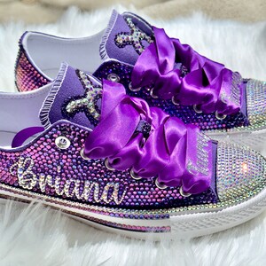 Purple and Silver Adult Tennis Shoes With Pearl's and Rhinestones Bling 