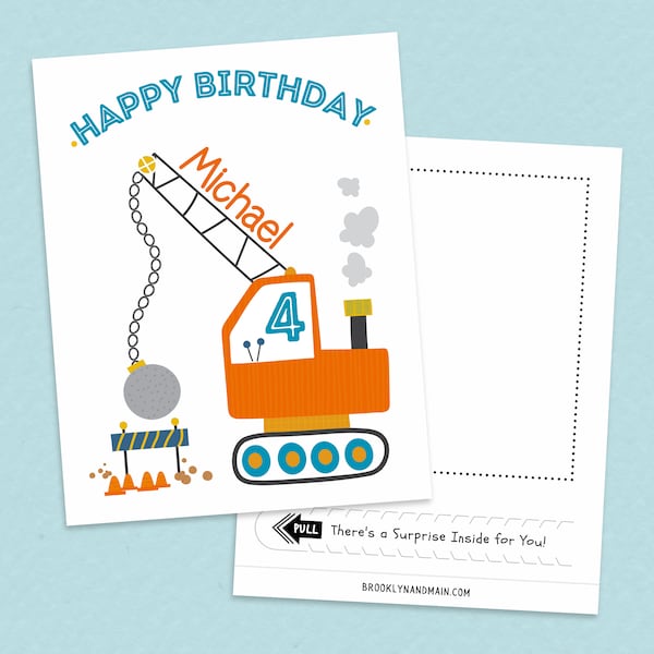 Birthday Money Card / Orange Construction, Surprise Gift Card Holder, Cute Happy Birthday Gift for Kids, Last Minute Toddler Gift HB005