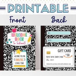 Cadeau de rentrée scolaire à imprimer, cadeau de rentrée, cadeau de remerciement pour enseignant, cadeau pour enseignant en téléchargement numérique, porte-cartes cadeau, PR020a
