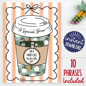 Teacher Coffee Gifts, Halloween Teacher Gift, Teacher Gift Card, Coffee Printable, Gift For Halloween Lover, Halloween Gift Card, Staff Gift