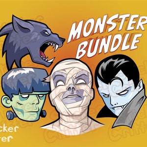 Halloween Monster Clipart Bundle SVG Instant Digital Download Dracula Mummy Frankenstein Werewolf Vampire Wolfman Frankenstein's Monster image 1