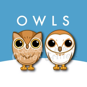 Owls Clip Art Digital Download Cute Owl Birds Clipart Great Horned Owl Barn Owl Graphic for Stickers Scrapbooks Decoration