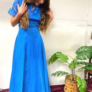 Vintage 70er Jahre Blaues Maxi Kleid