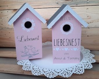 Birdhouse love nest wedding gift pink