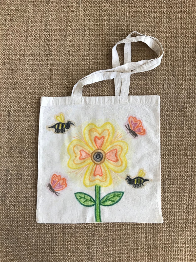 Blooming Season Durable and versatile HAND-DECORATED reusable canvas tote bag
