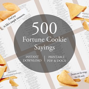 500 detti sui biscotti della fortuna, fogli stampabili per il barattolo "Prendimi su", citazioni ispiratrici, messaggi motivazionali, parole di affermazione