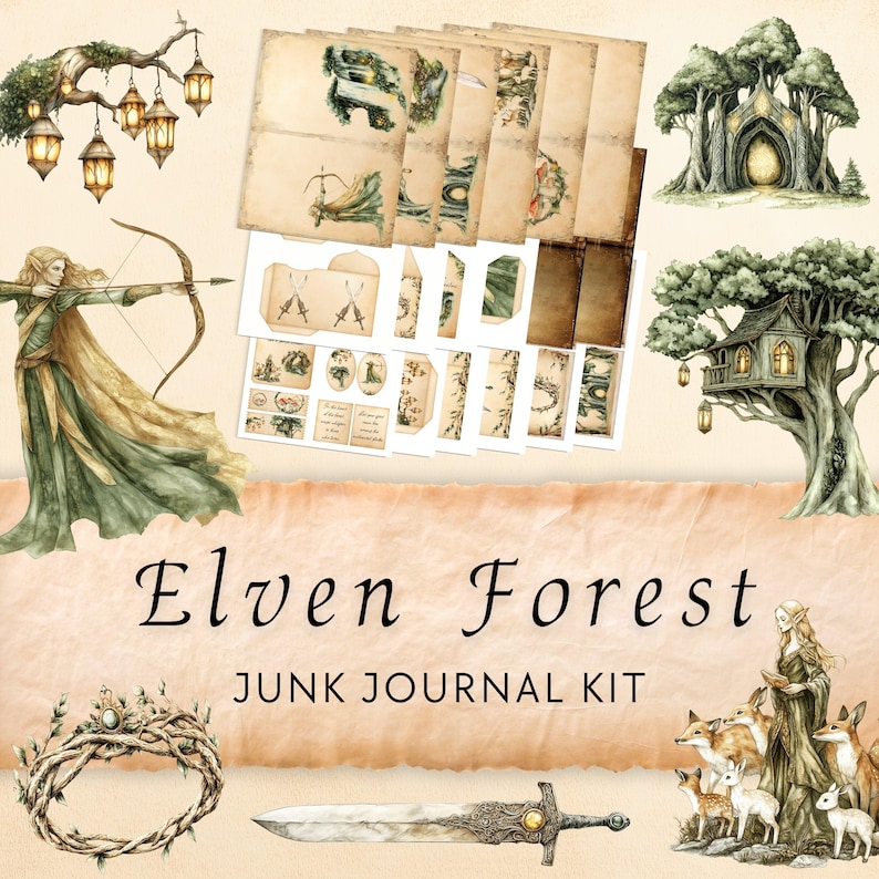 Elven Forest Junk Journal Kit, Printable Junk Journal Folio Kit ...