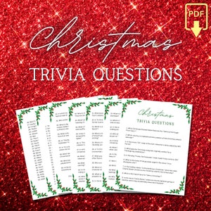 Printable Christmas Trivia Questions with Correct Answers, Xmas Trivia Party Game, Fun Christmas Game, Instant Download, Pdf File