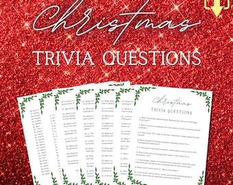 Afdrukbare kersttriviavragen met juiste antwoorden, kerstmis Trivia-feestspel, leuk kerstspel, direct downloaden, pdf-bestand