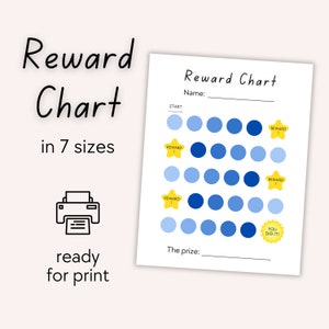 Printable Reward Chart, Kids Routine Chart for Behavior Management, Positive Discipline Poster in Blue, JPG Download