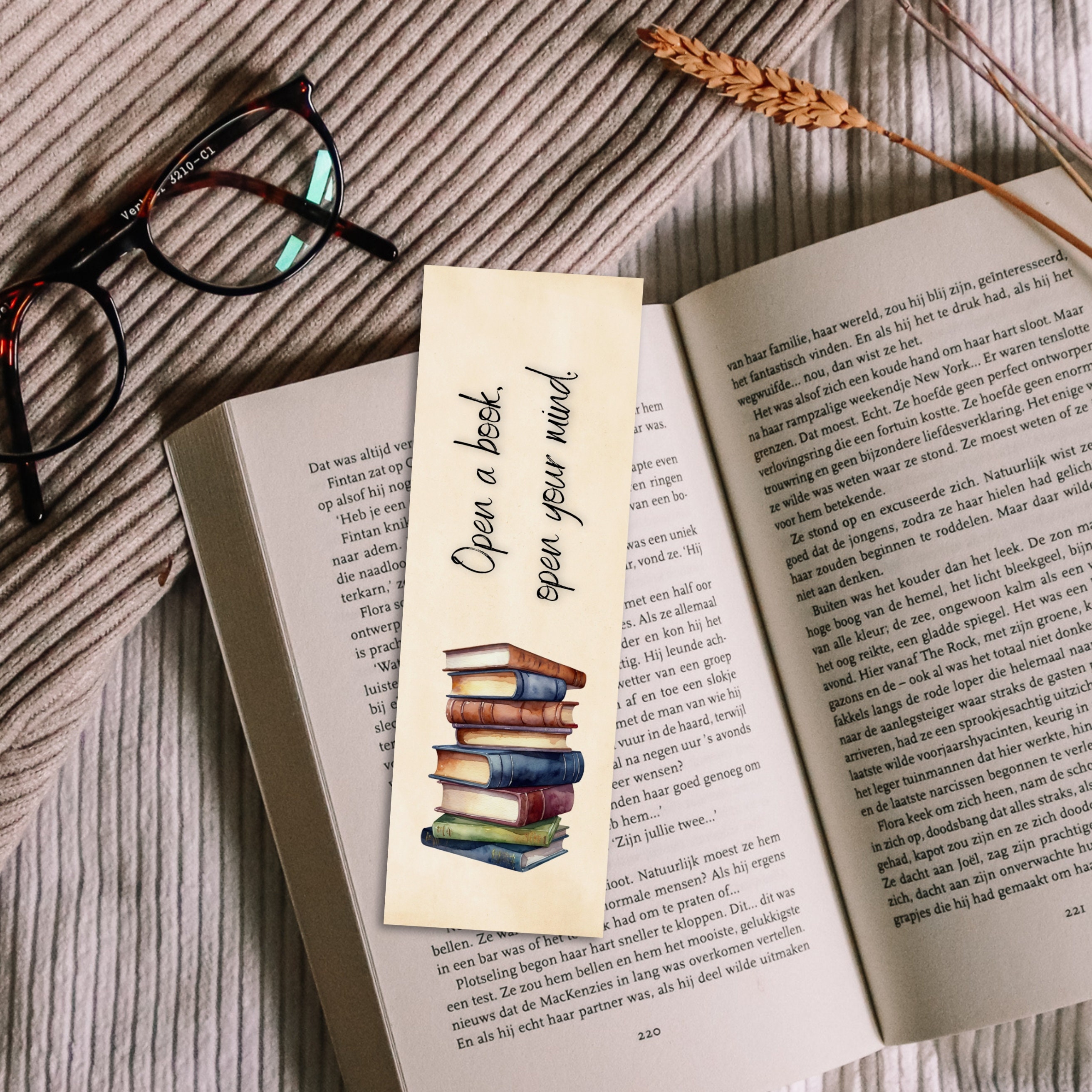 Stacked Books Printable Bookmarks Set of 5 Bookmarks for Booklovers ...