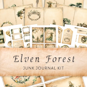 Elven Forest Junk Journal Folio Kit, afdrukbare Fantasy Junk Journal, magische Elfen Woodland Junk Journal-uitsparingen, downloaden, afdrukken en knippen