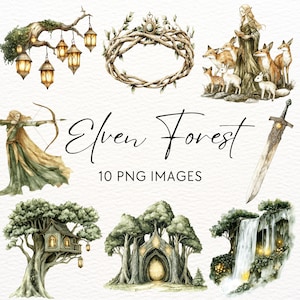 Elven Forest Clipart Pack, Magical Woodland Clip Art, Elven Forest Illustraties, Fantasy Pictures, Enchanted Forest-afbeeldingen, transparante png