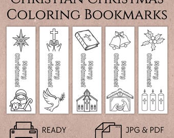 Christian Christmas Coloring bladwijzers, afdrukbare kleurplaat bladwijzers, bijbel bladwijzers voor kinderen, zondagsschool, Instant Download, jpg en pdf
