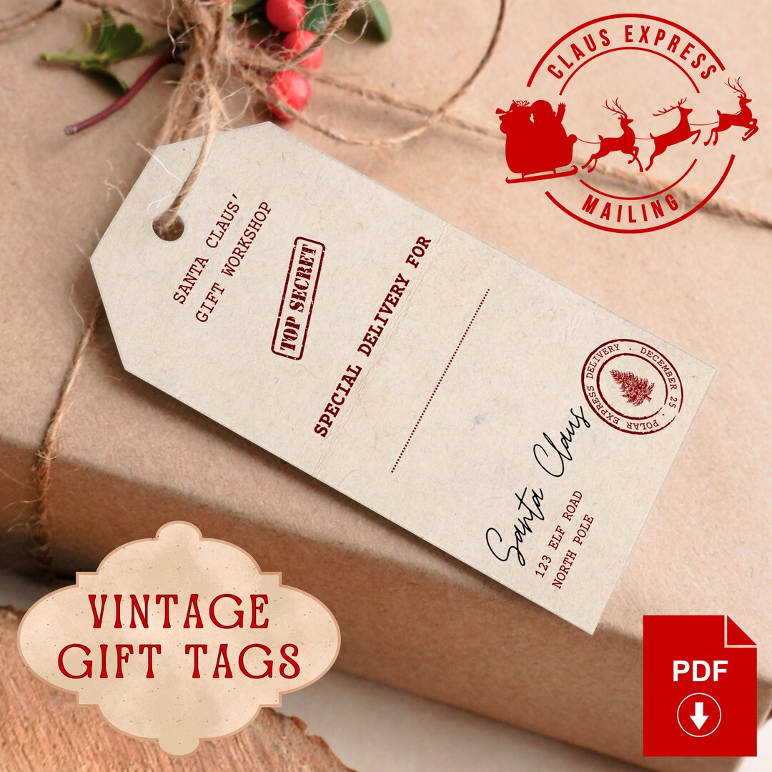 Printable Vintage Style Christmas Gift Tags Retro Gift Tags Form Santa ...