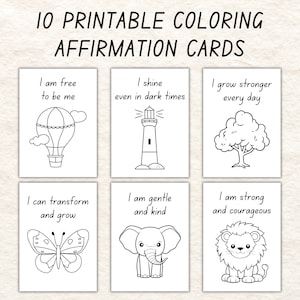 10 tarjetas de afirmaciones para colorear e imprimir para niños, tarjetas de afirmaciones positivas para colorear, páginas para colorear, pensamiento positivo, habilidades de afrontamiento