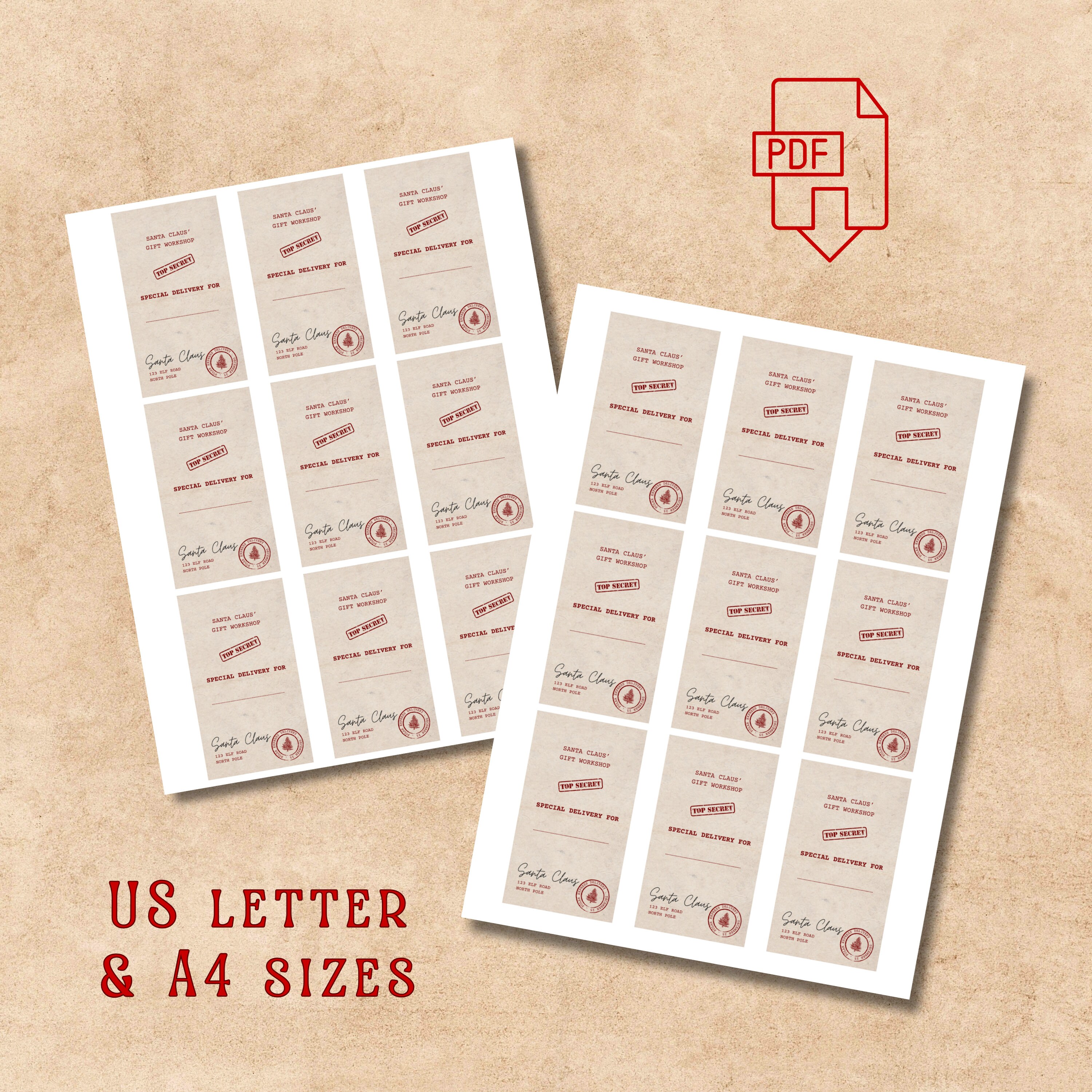 Printable Vintage Style Christmas Gift Tags Retro Gift Tags Form Santa ...