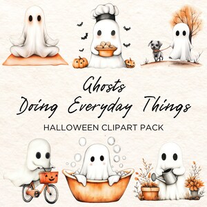 Ghosts Doing Everyday Things Clipart Pack, Ghostly Images, Cute Ghost Clip Art, Instantly Downloadable Ghost Pictures, Transparent png