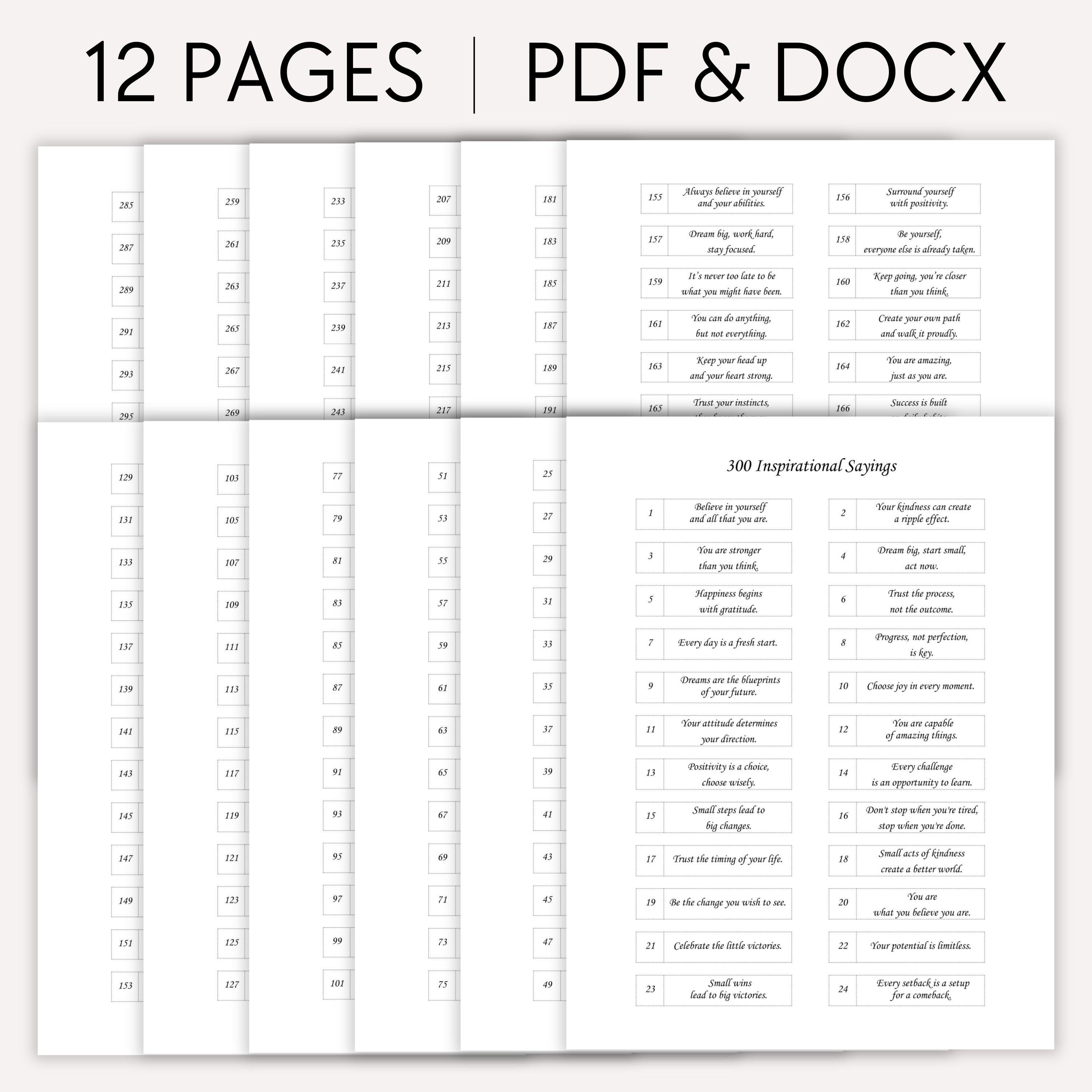 300 Printable Inspirational Sayings for Multiple Uses, Motivational ...