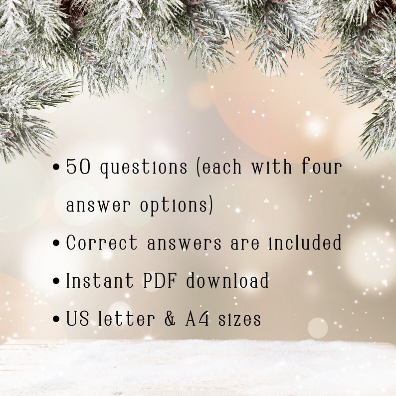 Christmas Trivia Questions With Correct Answers Christmas Etsy