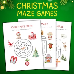 Weihnachtslabyrinth-Spiele für Kinder, druckbare Weihnachtslabyrinth-Puzzles für Kinder, lustige Winterurlaubsseiten für Kinder, pdf & jpg