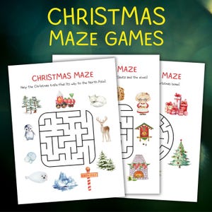 Weihnachts-Labyrinth-Spiele für Kinder, druckbare Weihnachtslabyrinth-Puzzles für Kinder, Winter- und Feiertagsarbeitsblätter für Kinder, pdf und jpg