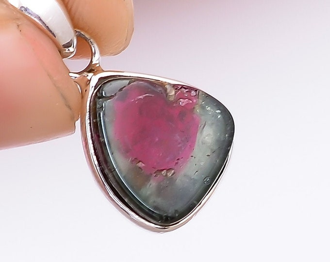 Fabulous 100/% Natural Watermelon Tourmaline Heart Shape Ethnic Style Handmade Jewelry 925 Sterling Silver Pendant 0.9 2.1 gms 12X12mm BL244