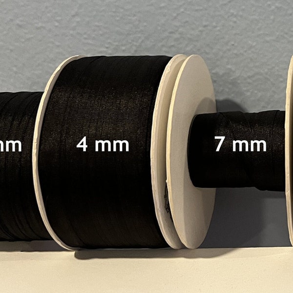 2mm, 4mm, 7mm, 13mm Pure Silk Ribbon, Black and/or White (select color(s), width and number of yards)