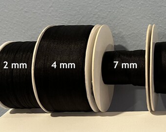 Pure Silk Ribbon, Black and White, Various Widths