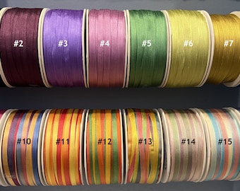Pure 4 mm (1/8 inch) Single Color and Variegated Silk Ribbon by Yard (select colors and length).