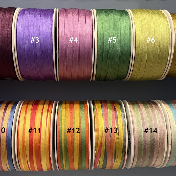 Pure 4 mm (1/8 inch) Single Color and Variegated Silk Ribbon by Yard (select colors and length).