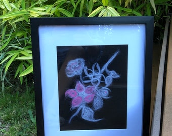 Flowers WOOL Painting Completed/Finished Handmade. Framed.