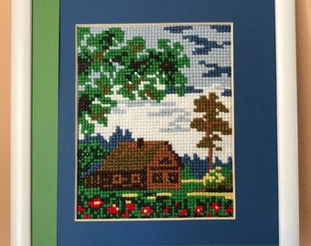 Village Summer Landscape Cross Stitch Embroidery Completed Framed