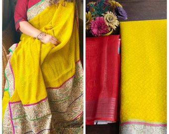 yellow saree Original Linen saree and blouse for women,wedding saree,indian saree,sari,designer saree,sarees,traditional saree,saris