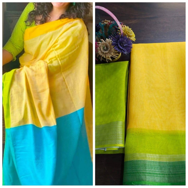 yellow saree Original Linen saree and blouse for women,wedding saree,indian saree,sari,designer saree,sarees,traditional saree,saris