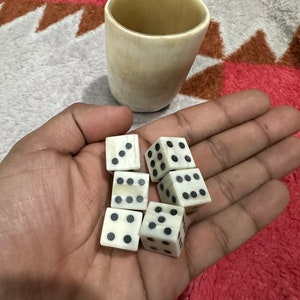 Medieval Gaming Bone dice set of 6 pcs with shot cup ,Bone dice set
