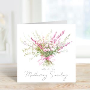 Mothering Sunday Card Watercolour  wildflowers in pink and green
