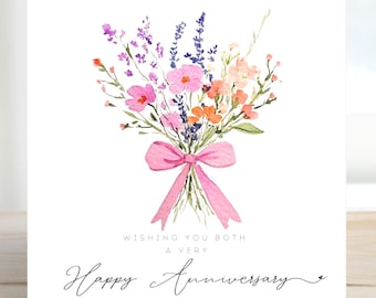 Happy Anniversary card for Couple, Watercolour Wildflower Card, Floral Greeting Card
