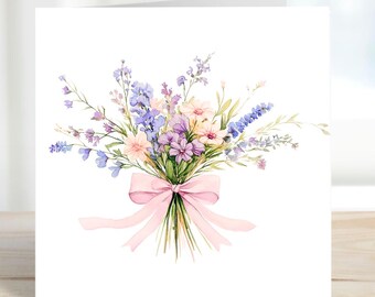 Watercolour Floral Greeting Card, Birthday Card, Thank You Card, Blank Floral Card